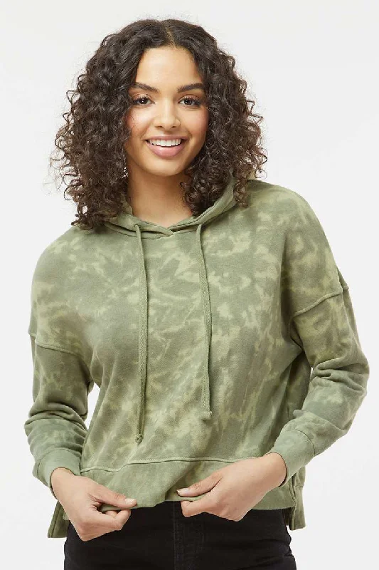 Alternative Womens Eco Washed Hooded Sweatshirt Hoodie - Olive Tonal Tie Dye - NEW