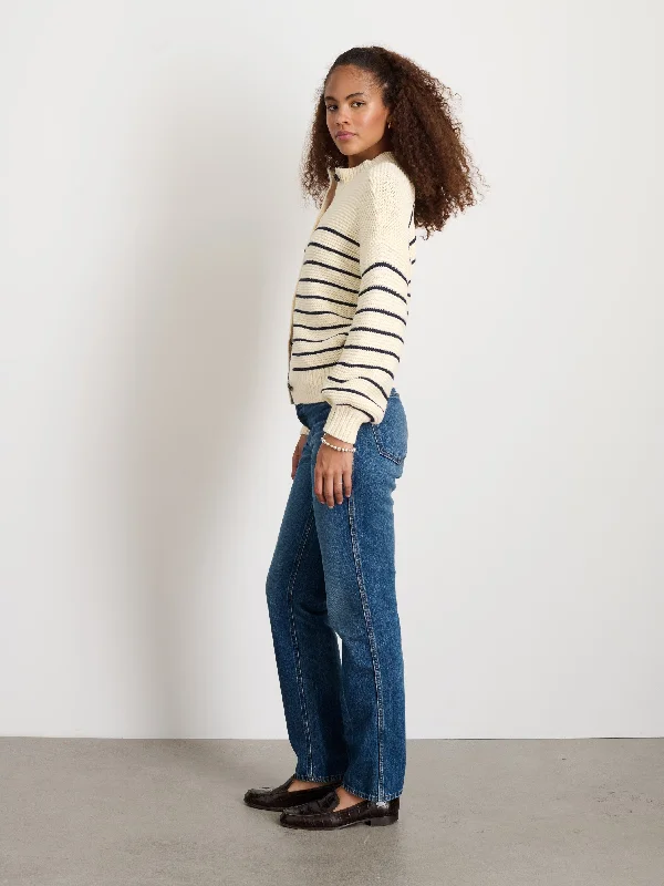 Button-Back Crewneck Sweater in Stripe