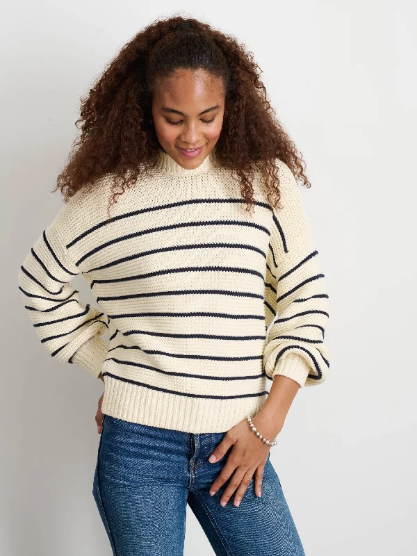 Button-Back Crewneck Sweater in Stripe