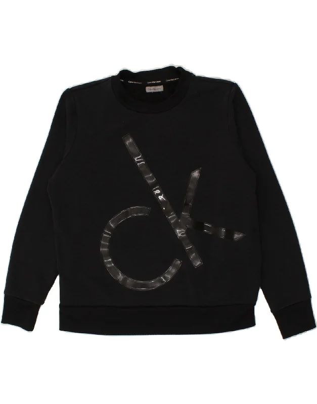 CALVIN KLEIN Womens Graphic Sweatshirt Jumper UK 16 Large Black Cotton