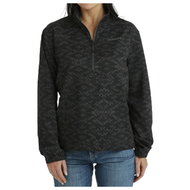 MAK7902002 Cinch Women's 1/2 Zip Pullover - Black Aztec Print