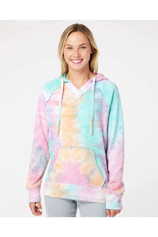 MV Sport Womens Courtney Burnout V-Notch Hooded Sweatshirt Hoodie - Rainbow Sorbet - NEW