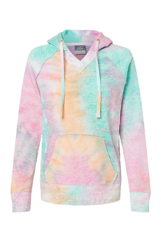 MV Sport Womens Courtney Burnout V-Notch Hooded Sweatshirt Hoodie - Rainbow Sorbet - NEW