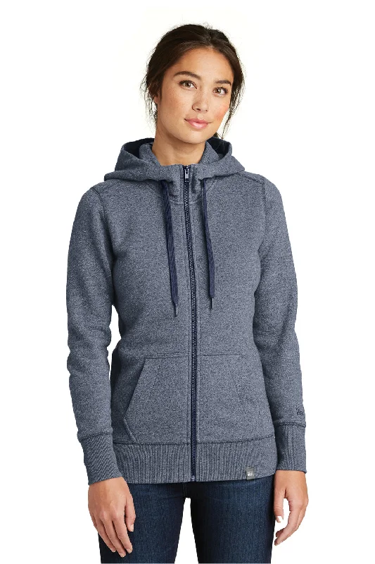 New Era Womens Sueded French Terry Full Zip Hooded Sweatshirt Hoodie - Navy Blue Twist