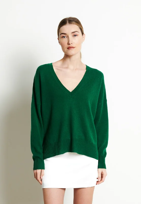 RIA 3 Pull col V profond oversize en cachemire vert émeraude