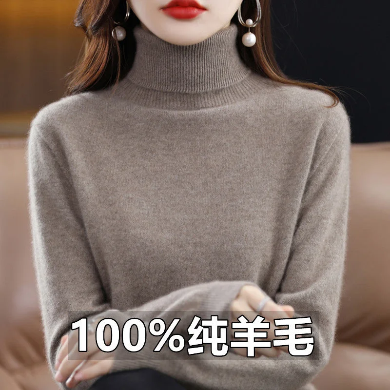 Turtleneck sweater ladies fall/winter 100 pure wool bottoming shirt loose sweater head thickened cashmere sweater