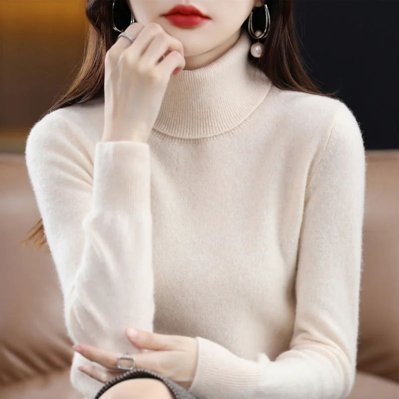 Turtleneck sweater ladies fall/winter 100 pure wool bottoming shirt loose sweater head thickened cashmere sweater