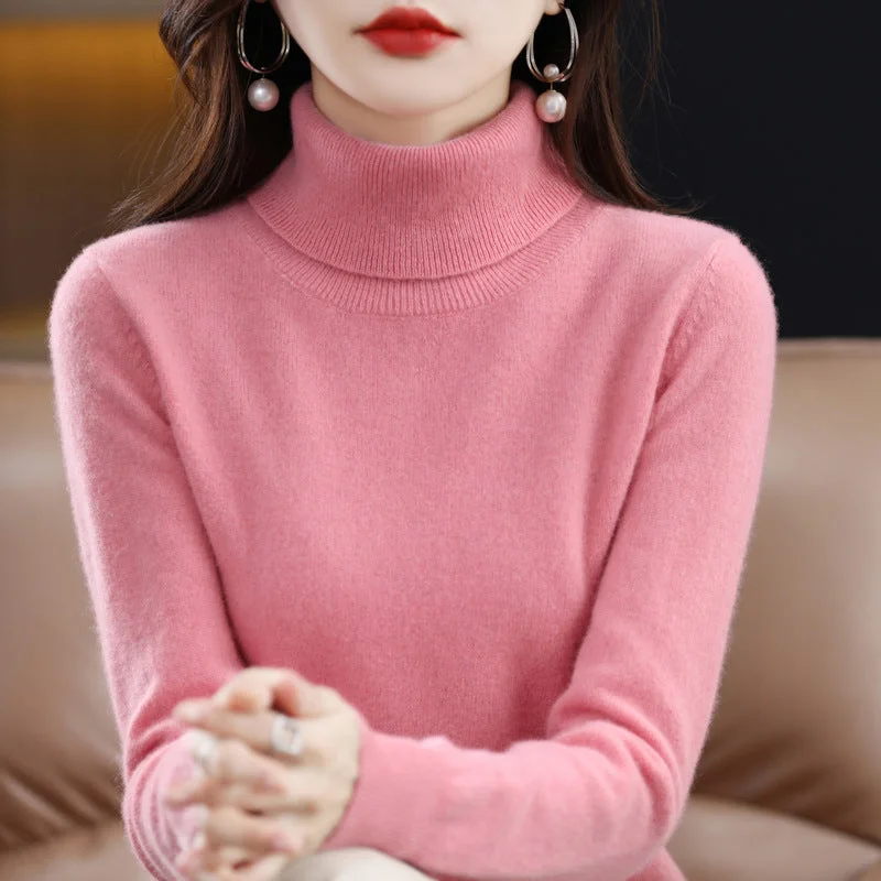 Turtleneck sweater ladies fall/winter 100 pure wool bottoming shirt loose sweater head thickened cashmere sweater