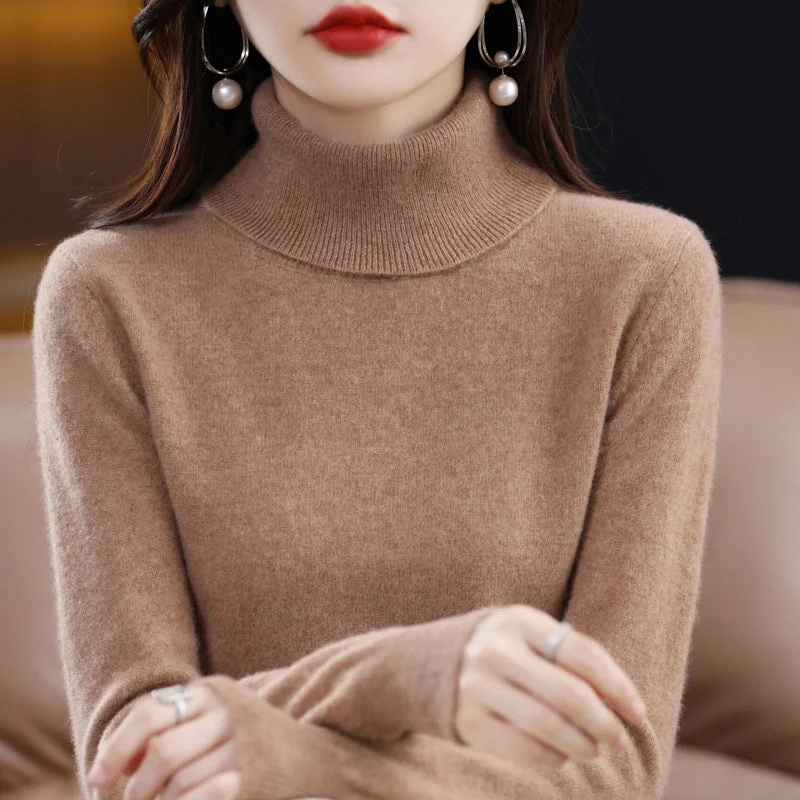 Turtleneck sweater ladies fall/winter 100 pure wool bottoming shirt loose sweater head thickened cashmere sweater