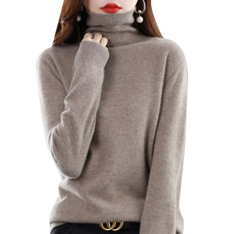 Turtleneck sweater ladies fall/winter 100 pure wool bottoming shirt loose sweater head thickened cashmere sweater