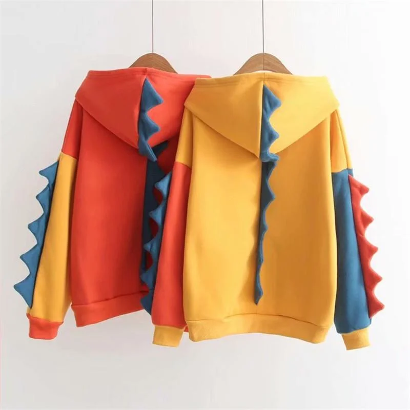 Women's Korean Fashion Dinosaur Sleeved Loose Hoodies