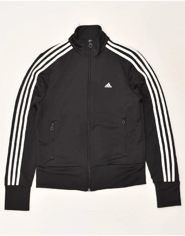 ADIDAS Womens Tracksuit Top Jacket UK 12 Medium Black Polyester