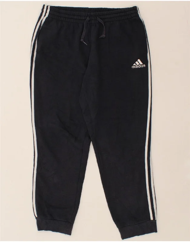 ADIDAS Womens Tracksuit Trousers Joggers UK 16 Large Navy Blue Cotton