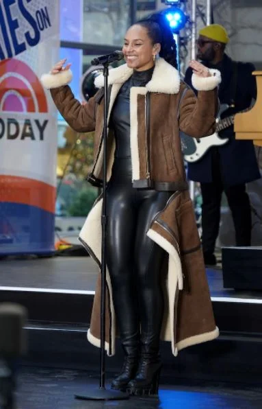 Alicia Keys Brown Suede Leather Coat