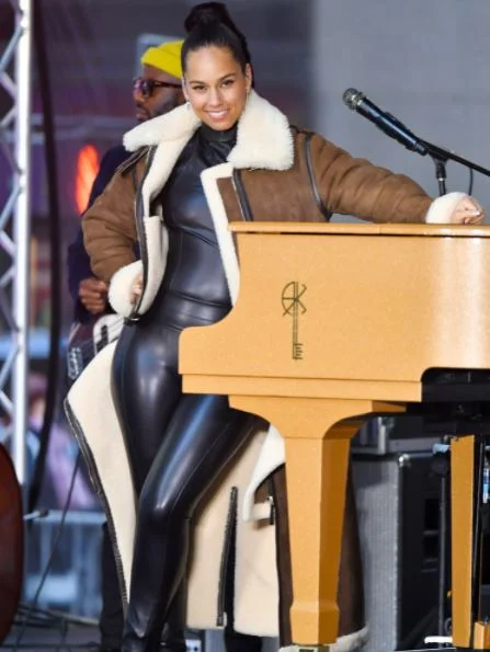 Alicia Keys Brown Suede Leather Coat