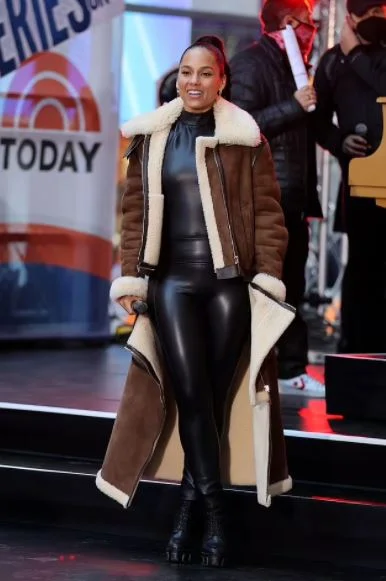 Alicia Keys Brown Suede Leather Coat