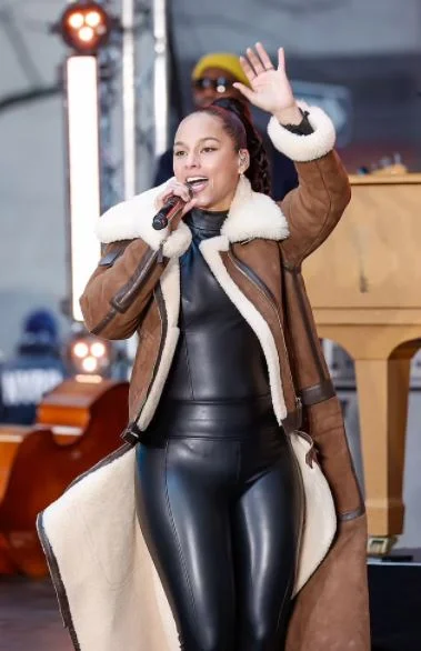 Alicia Keys Brown Suede Leather Coat