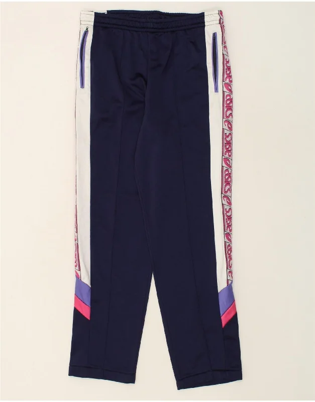 ASICS Womens Graphic Tracksuit Trousers Large Navy Blue Colourblock