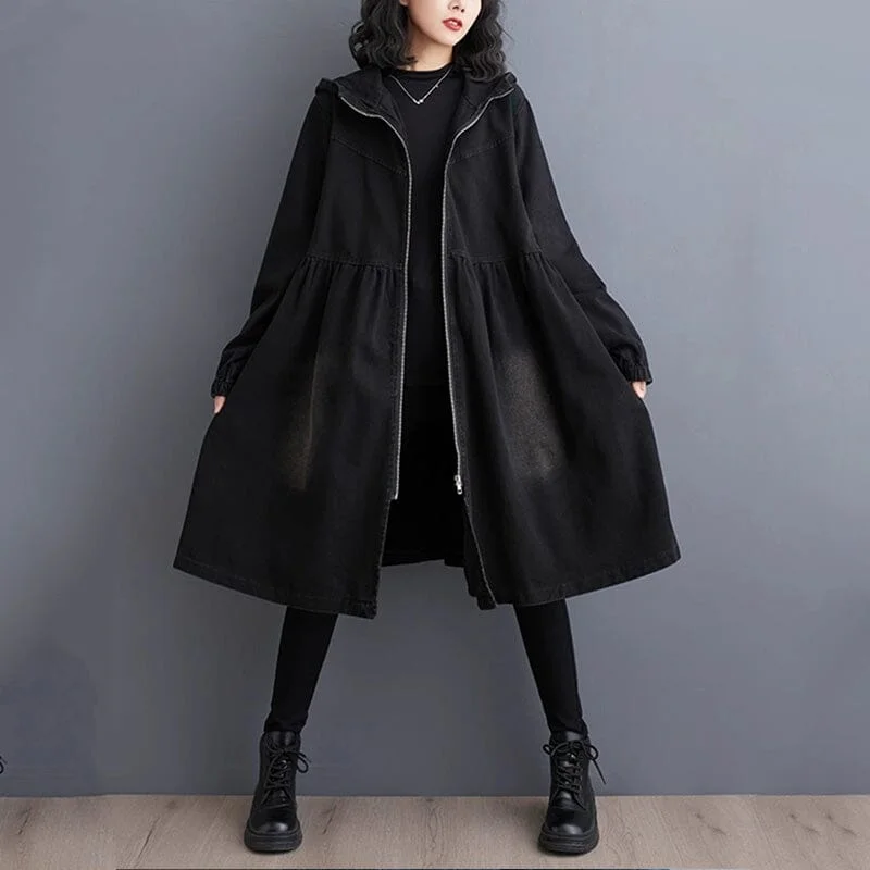 Autumn Winter Minimalist Fashion Denim Overcoat