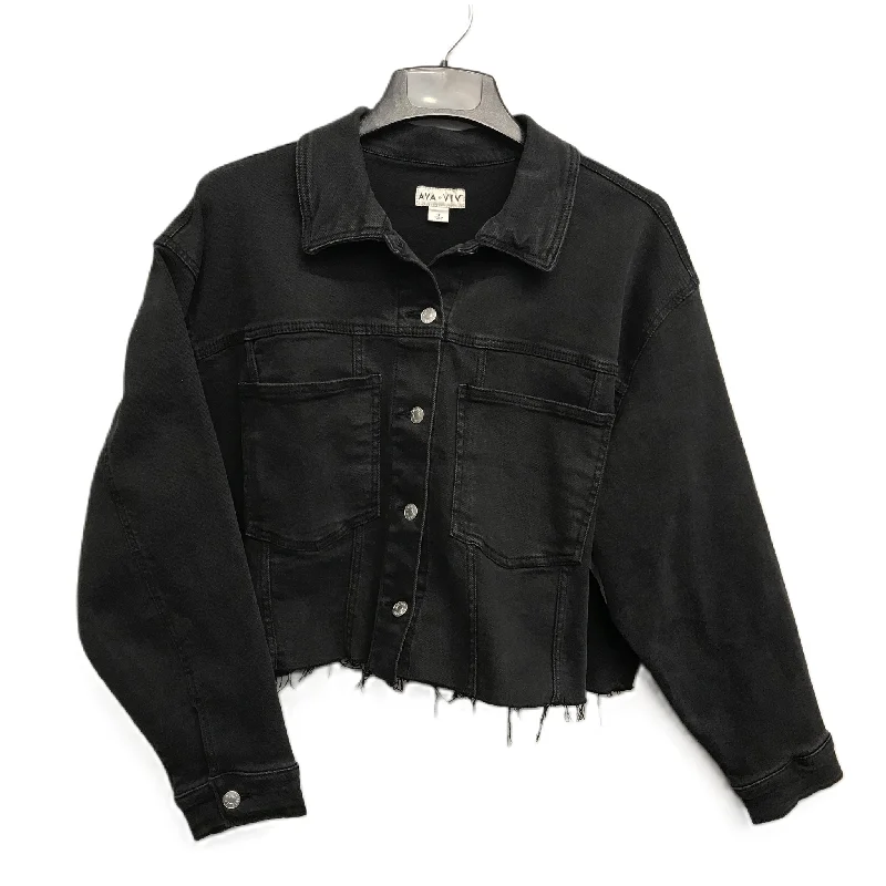 Black Jacket Denim By Ava & Viv, Size: 1x