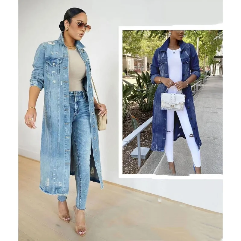 Denim Ripped Long Cardigan