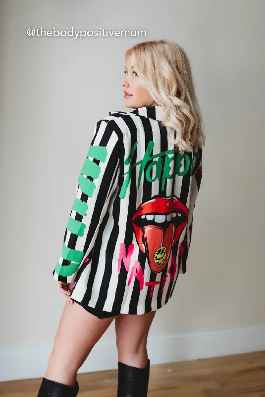 Dont Get Graphic - Monochrome Multi Stripe Oversized Blazer