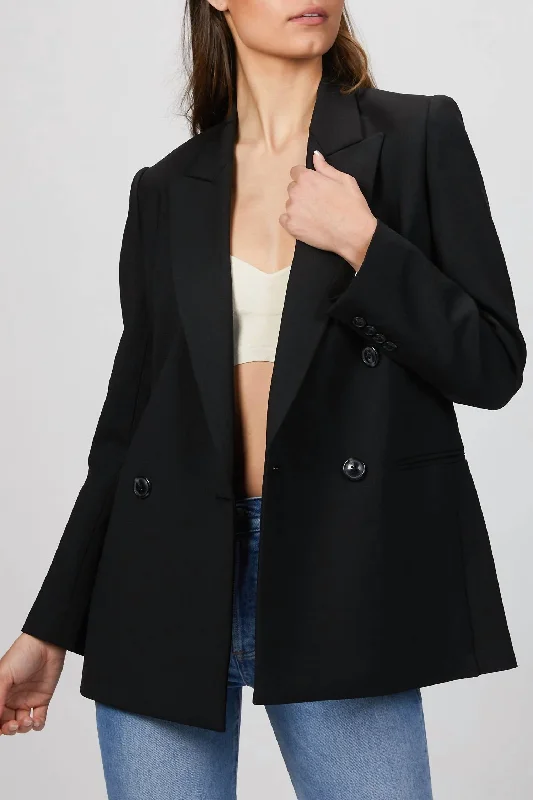 Double Breasted Cavalry Twill Blazer In Black