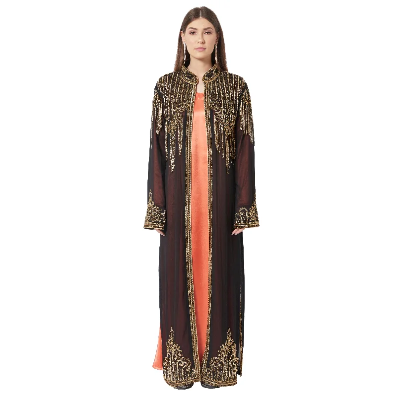 Embroidered Long Cardigan with Golden Hand Work