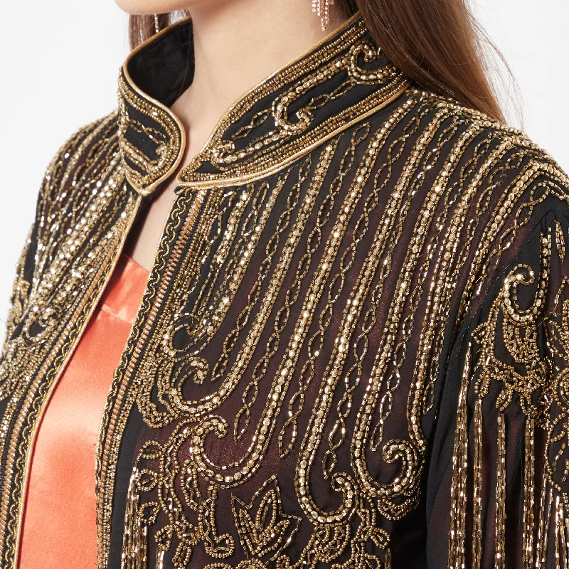 Embroidered Long Cardigan with Golden Hand Work