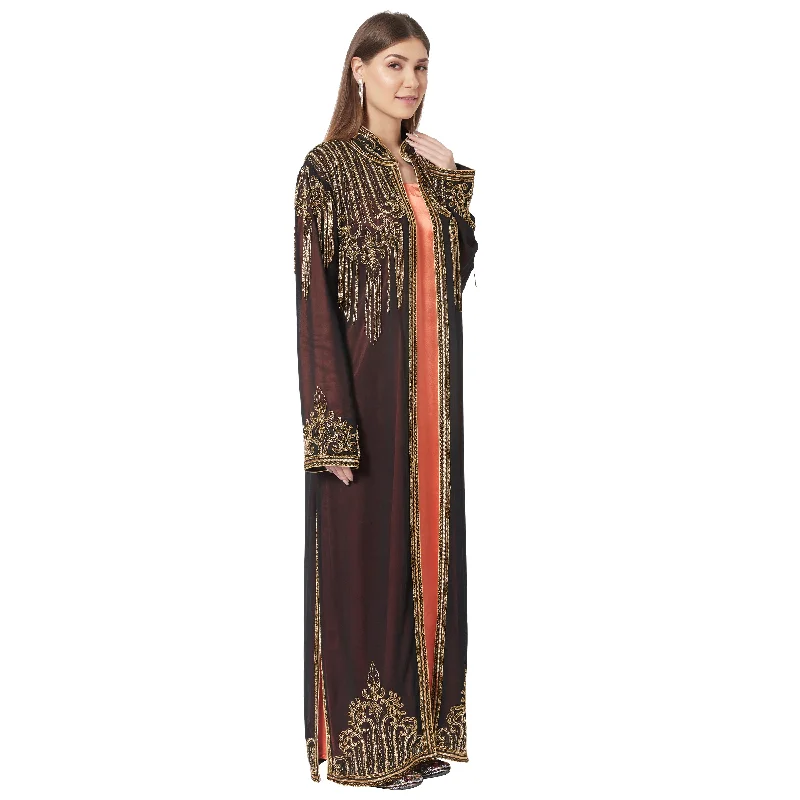 Embroidered Long Cardigan with Golden Hand Work