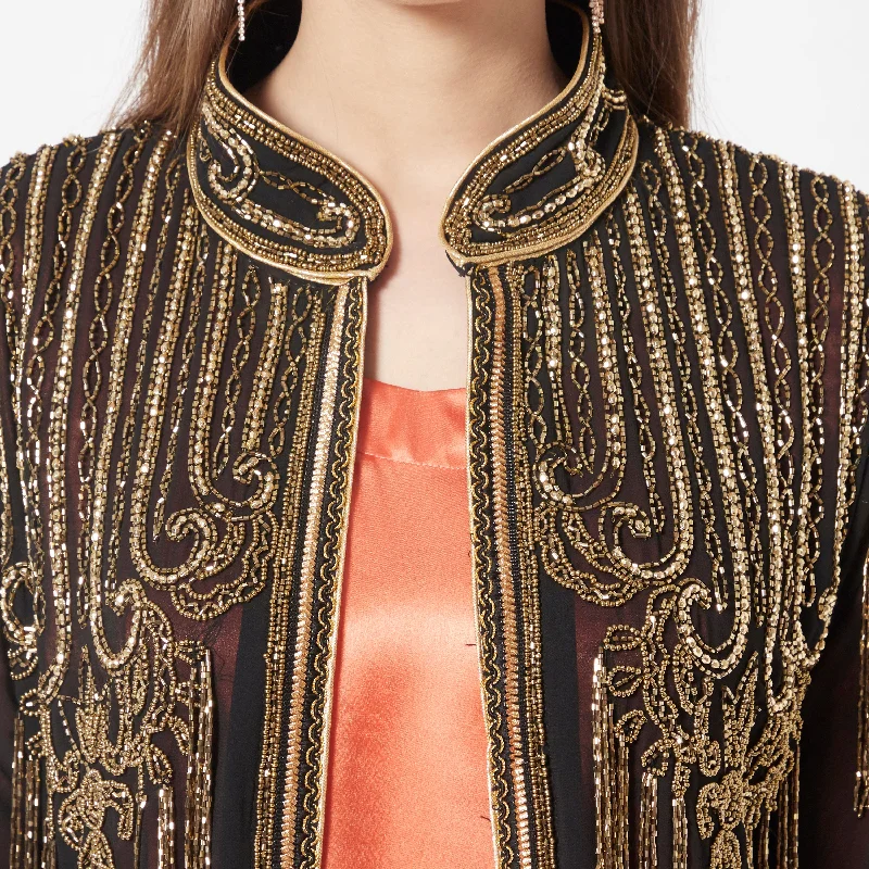 Embroidered Long Cardigan with Golden Hand Work