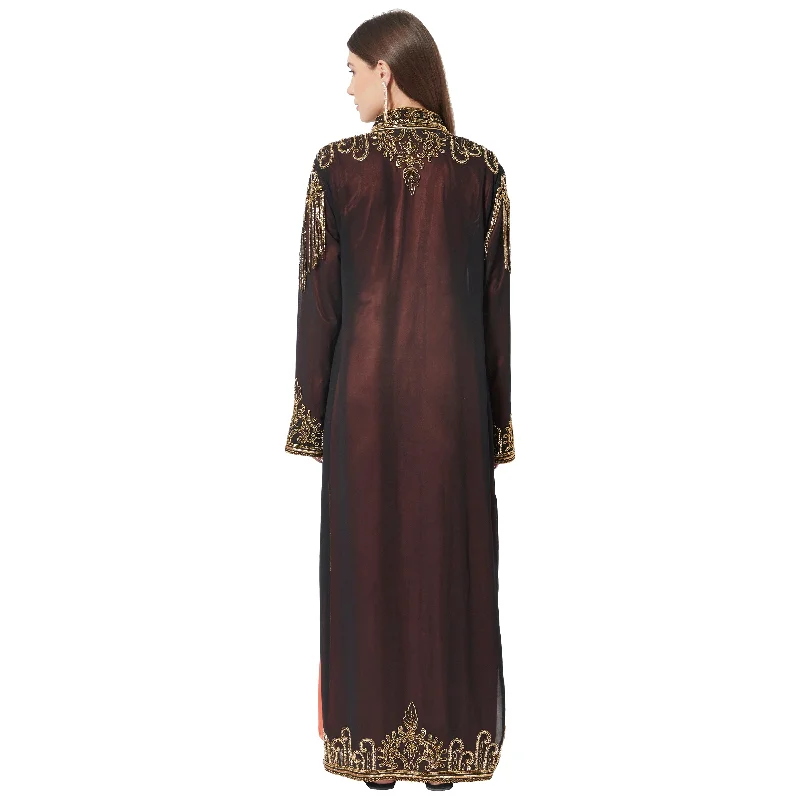 Embroidered Long Cardigan with Golden Hand Work