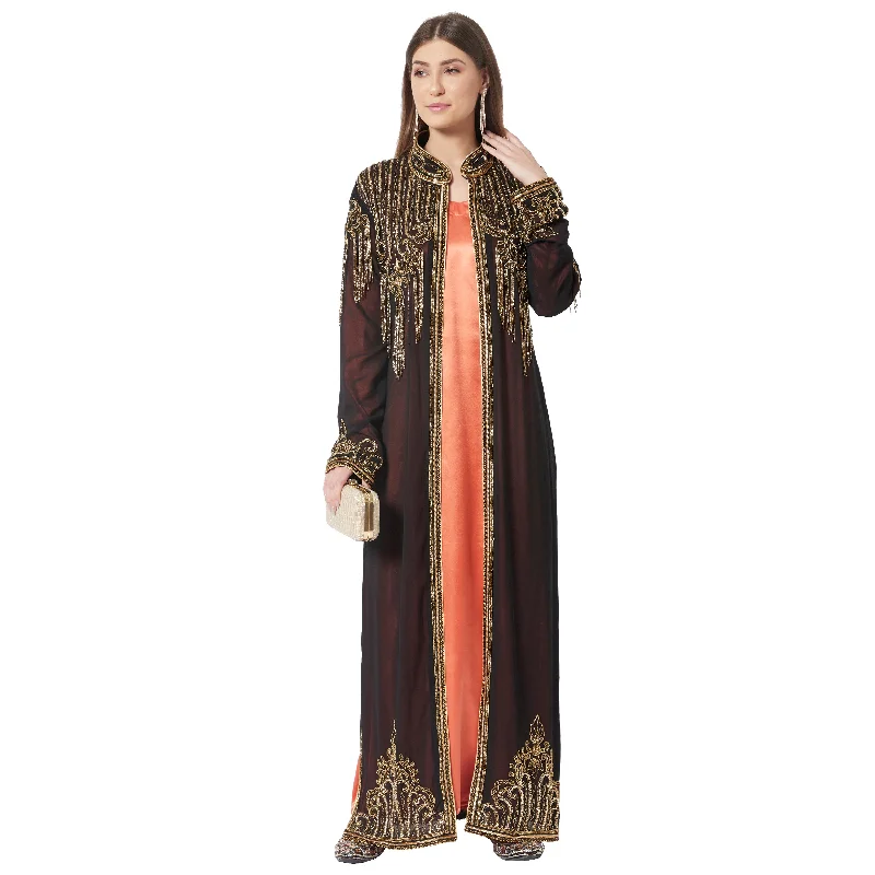 Embroidered Long Cardigan with Golden Hand Work