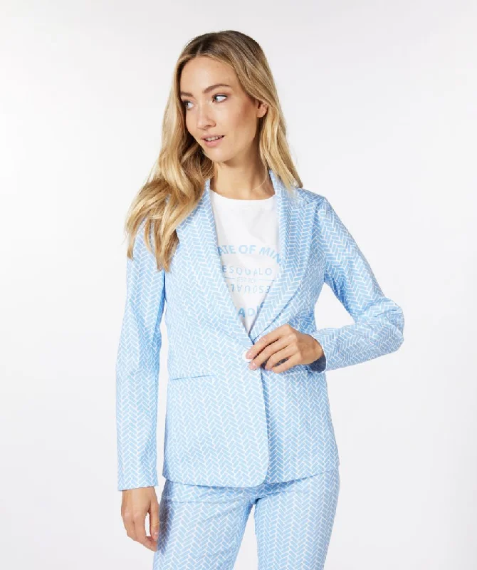 Esqualo Blue Blazer Stretch Block Print