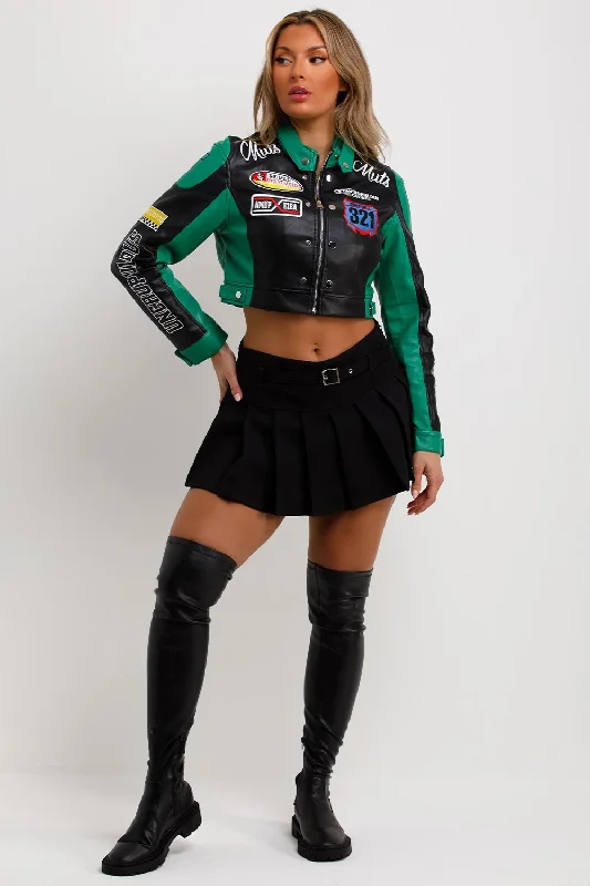 Faux Leather Racer Jacket Green