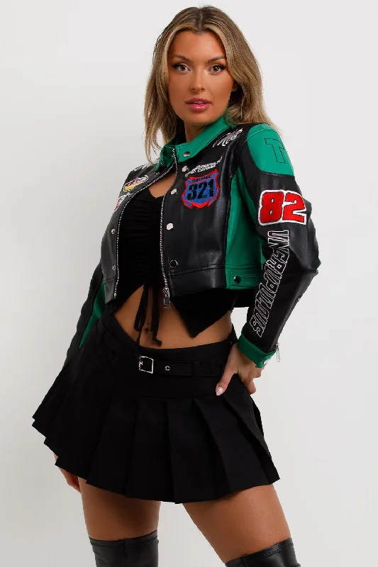 Faux Leather Racer Jacket Green