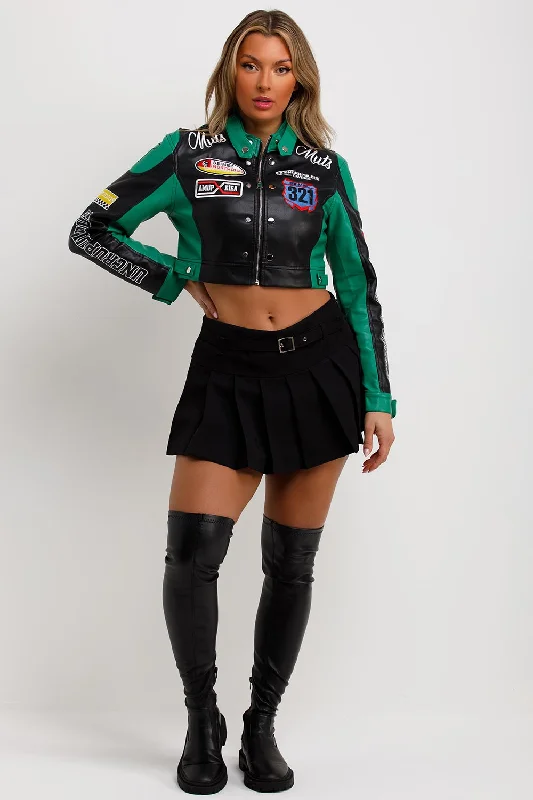 Faux Leather Racer Jacket Green