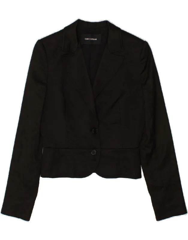 FLAVIO CASTELLANI Womens Crop 2 Button Blazer Jacket IT 40 Small Black