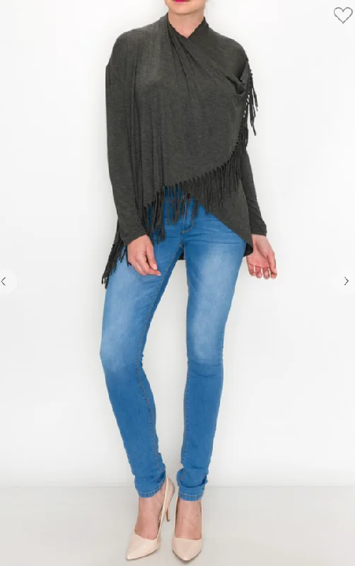 Fringe Accent Drape Cardigan