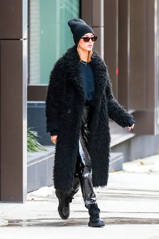 Hailey Bieber Black Long Coat