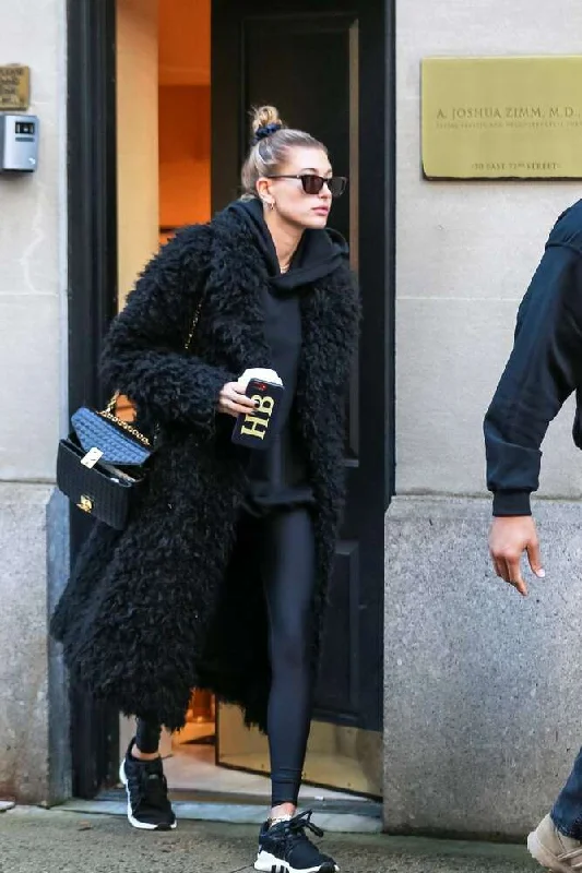 Hailey Bieber Black Long Coat