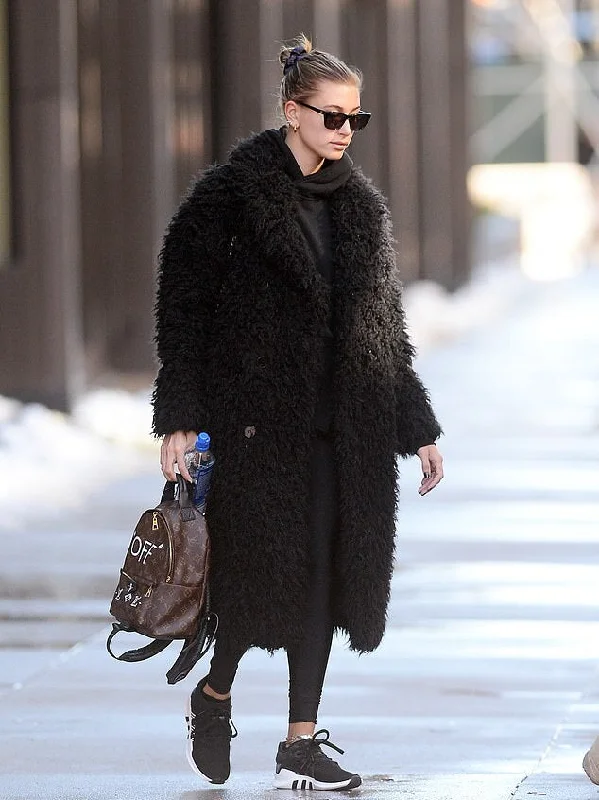 Hailey Bieber Black Long Coat