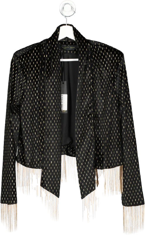 House of Harlow 1960 Black / Gold Velvet Beaded Fringed Cantina Jacket UK XS