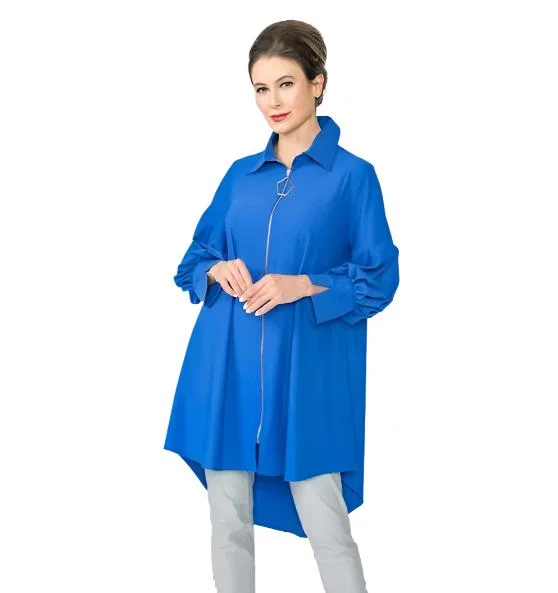 IC Collection High-Low Collared Jacket in Blue - 5672J-BLU