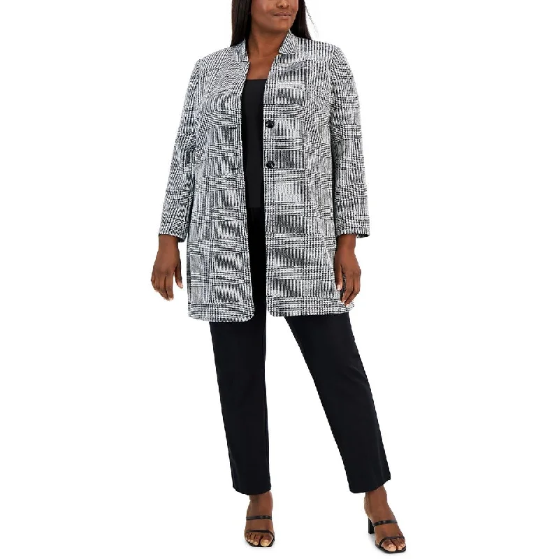 Kasper Womens Houndstooth Plaid Two-Button Blazer