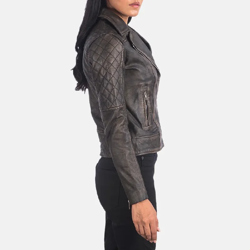 Distressed Brown Ladies Biker Jacket