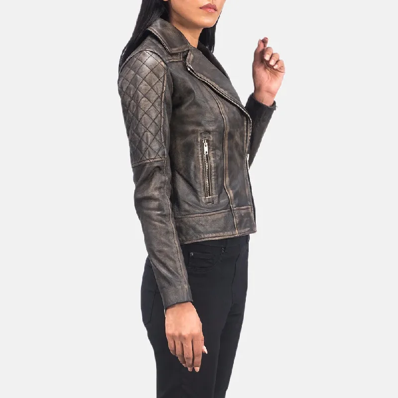 Distressed Brown Ladies Biker Jacket