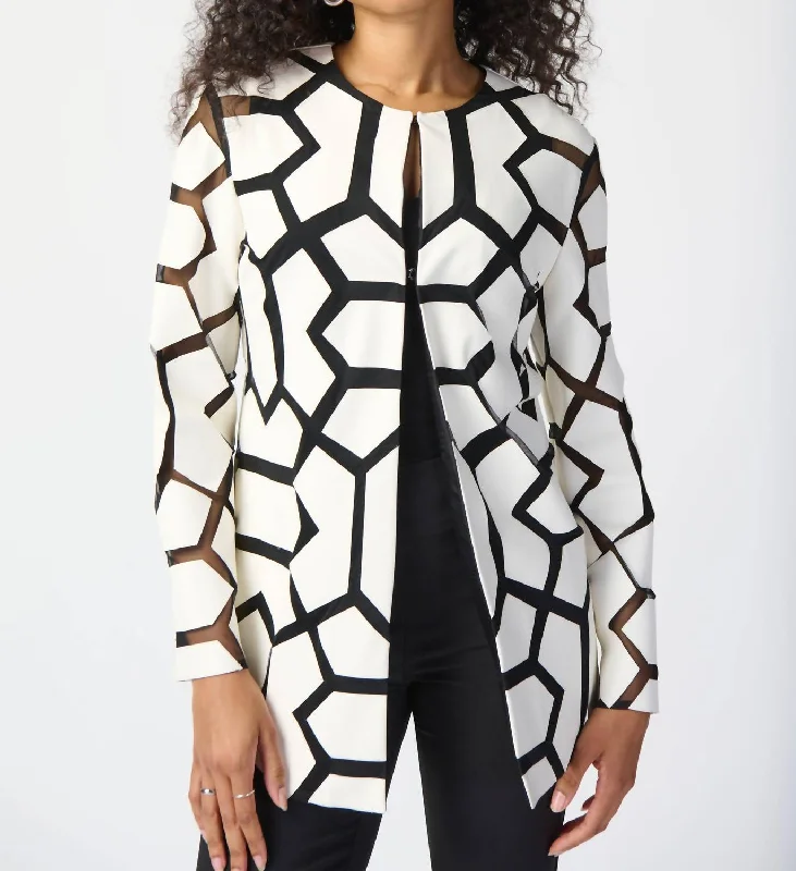 Laser Cut Mesh Jacket In Vanilla/black