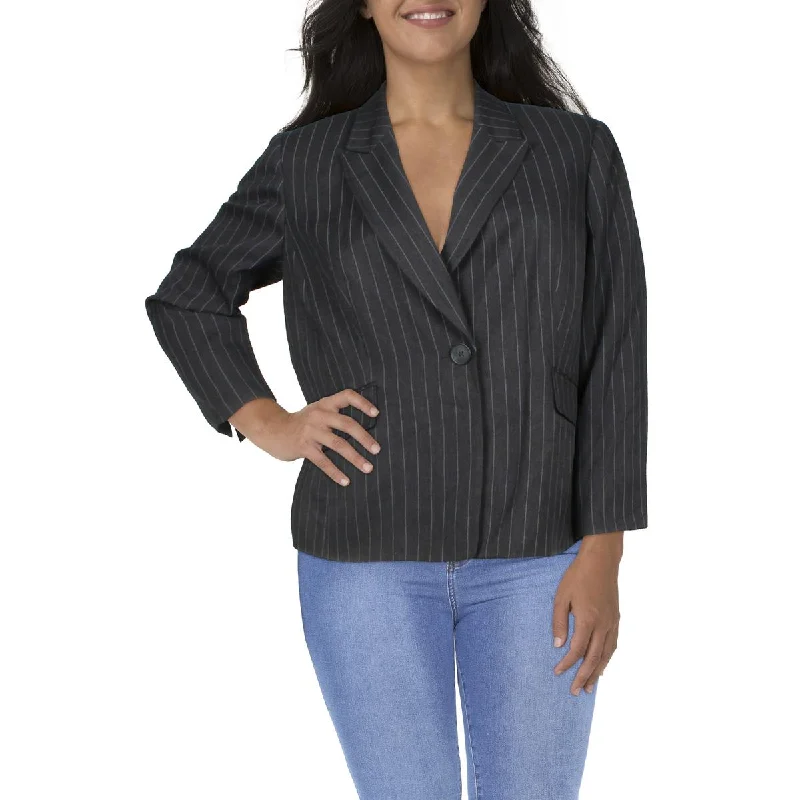 Le Suit Womens Plus Woven Pinstripe One-Button Blazer