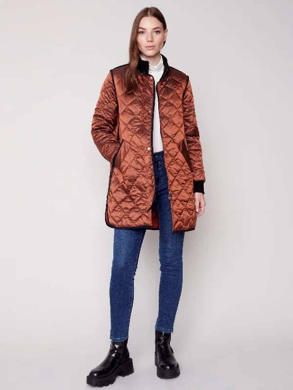 Long Quilted Puffer Jacket - Cinnamon